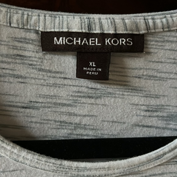 Light weight long sleeve Michael Kors casual top.  Navy lines on white material. - Picture 2 of 3